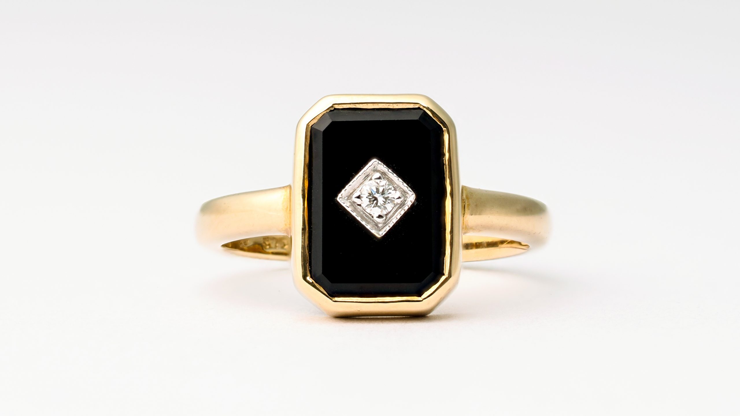 9ct yellow gold black onyx and diamond ring - Archer & Holland